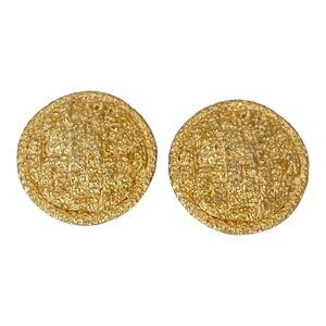 Signed Kenneth Jay Lane Earrings Textured Gold Tone Clip On Classic Vintage 1C